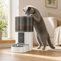 Distributeur automatique d'aliments pour animaux de compagnie en acier inoxydable moderne, étanche, avec écran LCD et minuterie pour chats, chiens et petits animaux - Alimenté par piles, design en boîte
