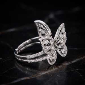 Xinfly 18K White Gold 0.75ctw Natural Diamond Artistic Butterfly <b>Ring</b> Nature-Inspired Filigree Open <b>Ring</b> High-End <b>Adjustable</b> - Product Image 3