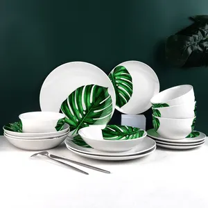 Preço por atacado China Fábrica europeu decalque padprinting cozinha pratos porcelana jantar placas conjunto cerâmica dinnerware conjuntos