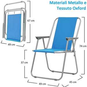 Sedia da Spiaggia Pieghevole con Telaio in Metallo e Tessuto Oxford Blu con Braccioli per Uso Esterno - Product Image 2
