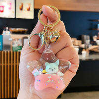 Porte-clés en plastique, porte-clés les plus vendus, personnalisables, porte-clés flottant en 3D avec liquide, porte-clés flottant en forme de bouteille, porte-clés liquide pour chat, cadeaux
