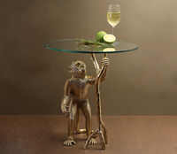 Table basse Monkey moderne au design raffiné, base en aluminium finition or, verre flotté transparent 10 mm, réglable, mobilier de maison