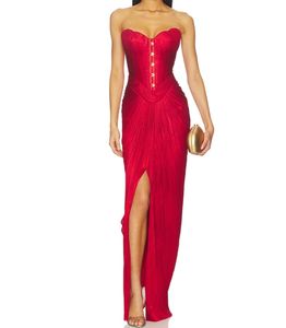 Abito Lungo da Donna Personalizzato in Seta Plissettata, Senza Spalline, <span class=keywords><strong>con</strong></span> Spacco Laterale Alto, Cerniera Posteriore e Allacciatura - Product Image 1