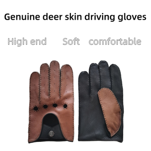 Gants de conduite en cuir de cerf véritable pour <span class=keywords><strong>homme</strong></span> Marron Respirant Confortable Gants de conduite cousus à la main avec bouton pression argenté - Product Image 2