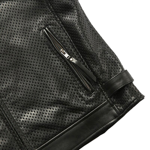 Chaleco sin mangas de cuero negro personalizado para hombre, cuello alto, cierre de cremallera, transpirable, anti-UV, ecológico, de verano, corte regular, para adulto - Product Image 5