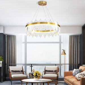 Lámpara de iluminación de alta calidad Living 60cm Oro Acero inoxidable Lujo Led halo Anillo Cristal Colgante Luz - Product Image 1
