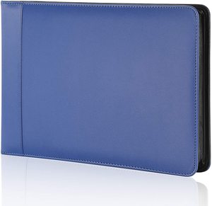 Business Blue Check 7 Ring Checkbook Binder PU Leather Briefcase Built-in Storage