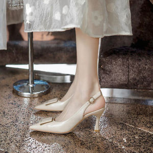 Chaussures à talons hauts pour femmes, style coréen, confortables, bout pointu, talons fins, à enfiler, sandales à talons, chaussures de mariage - Product Image 3