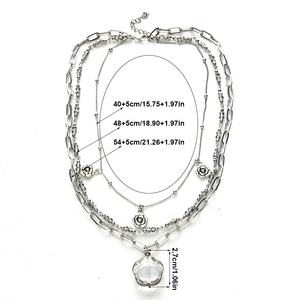 قلادة زهرة أنيقة من <span class=keywords><strong>JH</strong></span> بثلاث طبقات من سلسلة سبيكة فضية مع قلادة زجاجية، مجوهرات عصرية بالجملة - Product Image 3