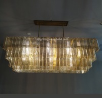Lustre rectangulaire fait à la main en verre fumé pour table à manger cuisine îlot intérieur décor à la maison E12 acier