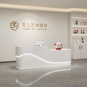 Bureau de réception moderne de luxe en bois blanc à motif personnalisable avec plusieurs espaces de rangement pour salon, hôtel, boutique - Product Image 4