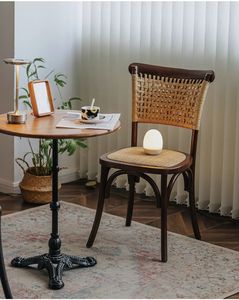 Sedia da pranzo in <span class=keywords><strong>Rattan</strong></span> e legno massello, sedia schienale per la casa, caffè per il tempo libero Chai - Product Image 3