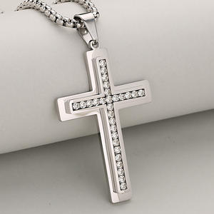 批发畅销书18k镀金黑色珠宝宗教不锈钢十字架吊坠项链水钻男女通用项链 - Product Image 5