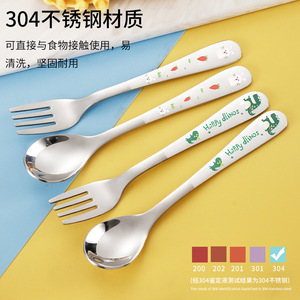 ช้อนส้อมสแตนเลส 304 สำหรับเด็ก ลายการ์ตูนสัตว์น่ารัก ชุดอาหารสำหรับเด็ก ช้อนป้อนอาหารเสริม - Product Image 4