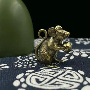 Ratón de Latón Antiguo para Atraer la Fortuna, Adorno de Latón del Zodiaco Chino, Decoración de Escritorio de Oficina, Artesanía - Product Image 5