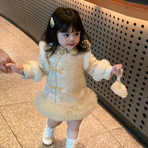 Girls Princess Dress Thickening Windproof Winter Outwear For Baby Girls First Birthday New Year Greeting Dress With Pearl Bag - Product Image 1