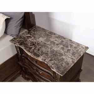 Traditional Style Nightstand Marble Top Dovetail <b>Drawers</b> Ball Bearing Glide Brown Cherry Finish Bedroom Furniture - Product Image 3