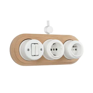 Keruida New Arrivals Combination of Wall 2 Gang Button Switch with French German Socket in Wooden Frame