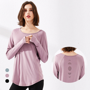 Vente en gros de t-shirts de sport pour femmes <span class=keywords><strong>YOOHOO</strong></span>, hauts de yoga respirants à séchage rapide, col rond, manches longues, 220g - Product Image 1