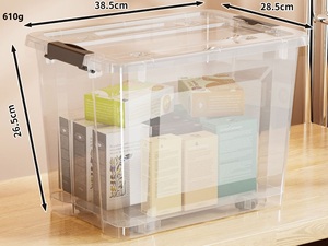 BARGAIN FACTORY 3-Piece <strong>Clear</strong> Plastic Storage <strong>Containers</strong> Lids Clips 43L Capacity Integrated Handles BPA Free English Design - Product Image 5