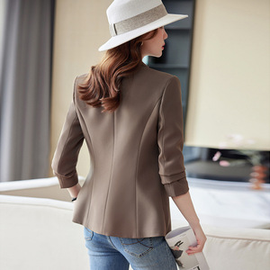 Off White Long Sleeve Blazer For Women Slim Fit Solid Color Polyester Worsted Casual Suit Jacket Autumn 2023 - Product Image 4