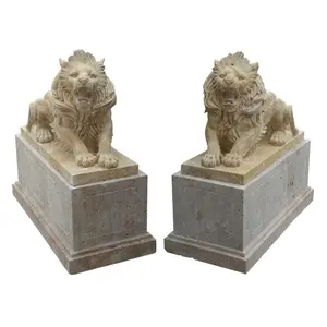 Golden Yellow Marble Chinese Lion Statue Stone Lion Sculpture