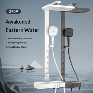 R&T S70P Square Shower Back <b>Spray</b> Slide Bar Filtered Visual Digital Display Piano Keys Wall <b>Mount</b> - Product Image 1