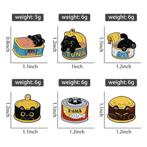 Dibujos animados negro ojos grandes gatos comida enlatada esmalte Pin atún almuerzo salmón enlatado broches solapa insignia joyería regalos para amigos - Product Image 6