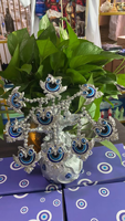 Turc bleu mauvais yeux argent fleurs arbre amulette métal artisanat Table pièce maîtresse ornement pour la Protection de la maison mauvais œil décor