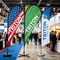 Bannière publicitaire personnalisée pour salon professionnel, impression promotionnelle, signalétique événementielle, drapeau en forme de larme pour extérieur et plage