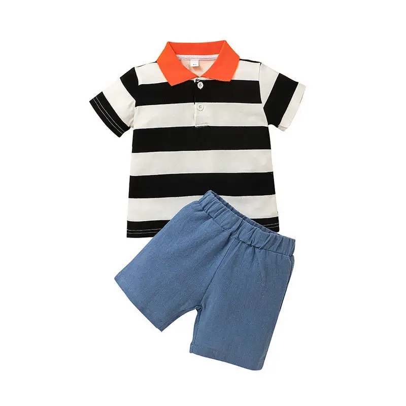 Baby Boy Fashionable Clothing Cotton Suit Striped Print Boy Clothes Wholesale Summer Kids Quality Children Wear