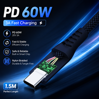 Se Aceptan Pedidos Pequeños, Cable de Carga Rápida Smilelink PD60W 3A, Cable C-C de 1.5M, Trenzado de Nailon, Transferencia de Datos de Cobre Puro, 12 Meses de Seguridad