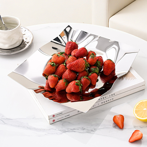 304 Stainless Steel Creative Irregular <b>Snack</b> & Fruit Tray, High-End Wavy Decorative Fruit <b>Plate</b> for Living Room Coffee Table - Product Image 3