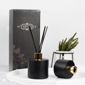 Black Round <strong>100</strong> <strong>ml</strong> 150 <strong>ml</strong> 200 <strong>ml</strong> Perfume <strong>Oil</strong> Reed <strong>Diffuser</strong> in Glass Bottle with Fiber Sticks - Product Image 1