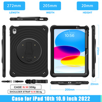 Pour iPad 10ème génération 10.9 pouces 2022 étui pour tablette robuste anti-chute en silicone intégré béquille rotative en direct et ceinture d'épaule