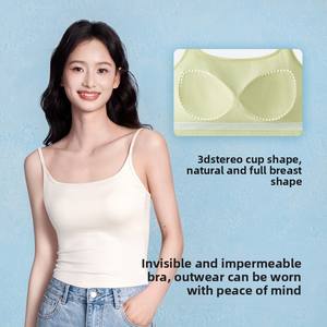 Copa integrada Correa fina Almohadillas de sujetador incorporadas No se necesita sujetador Ropa interior Capa base Camiseta sin mangas Tamaño Camisola básica de cuello cuadrado para mujer - Product Image 2