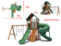 Aire de jeux en bois écologique pour enfants, avec cabane en bois stabilisé, double toboggan, balançoires multiples et filet d'escalade actif, pour parcs commerciaux et jardins