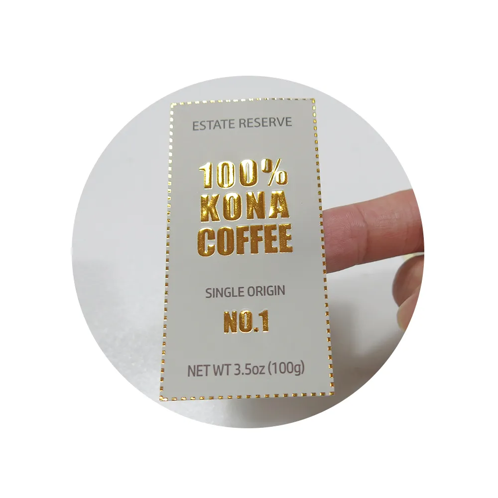 Bulk Custom Peelable adhesive beverage packing paper gold foil stamping label embossed sticker