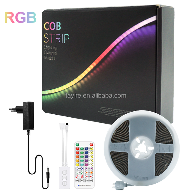 24V RGB COB LED Strip Light 5m Set Remote Controller Power Adapter High Brightness 840Leds/m IP20 Room Decor 10mm LED Strip Kit