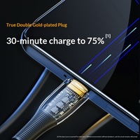 Cable de Datos Tipo-C de Carga Súper Rápida de 2 Metros, Extra Largo, Transparente, Chapado en Oro, de Cobre Puro y Nylon 5A 120W para Teléfonos Móviles
