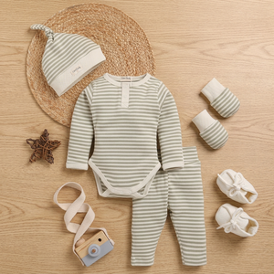 <b>Cot</b> and Candy Premium Quality Organic Bamboo Elastane Sage Stripe Beanie <b>Baby</b> Clothing <b>Sets</b> Pack of 5 - Product Image 3