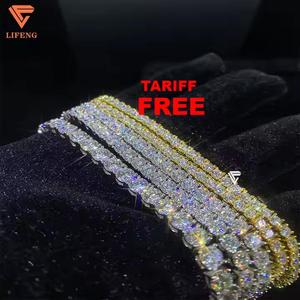Precio de fábrica 3mm 4mm 5mm Moissanite Diamond Tennis Cadenas Hip Hop Joyería de plata Collares Pulseras para hombres Mujeres Regalo - Product Image 1