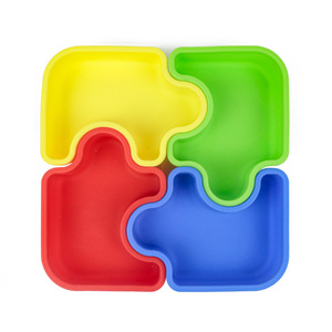 Interesante Plato de Silicona Desmontable con Diseño de Rompecabezas, Apto para Lavavajillas, Plato para Niños con Cuchara y Tenedor con Ventosa para Alimentación de Bebés - Product Image 1
