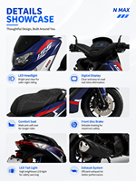 Moto 150cc, couple élevé 14 N.m, 10 kW, 4 temps, refroidissement par air, allumage ECU, arbre à cames en tête, grandes roues 120/70-13, frein à disque, 130 kg