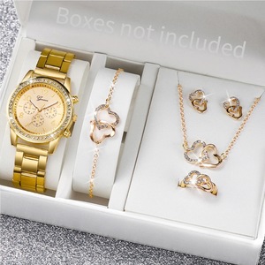 Elegante Reloj de Pulsera para Mujer con Juego de Joyería, Reloj de Cuarzo con Cristal de Doble Corazón - Product Image 1