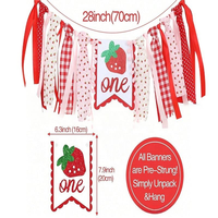 Ensemble de décoration pour fête d'anniversaire et de Noël sur le thème de la fraise, premier anniversaire d'enfant, tissu durable, drapeau, couronne, chapeau