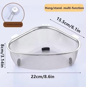 KitchenFood Catcher <b>Strainer</b> Stainless Steel Handle Triangle Tri-Holer <b>Sink</b> Filter with Mesh for Leftover Waste & Drainage - Product Image 5