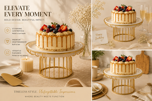 Round Metal <b>Cake</b> <b>Stand</b> With Gold Wire Base White Plate Reusable Dessert Display For Home Use - Product Image 6