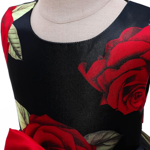 ओम गंध अनुकूलन आस्तीन के बड़े लाल गुलाब मुद्रण बॉल गाउन लड़कियों के कपड़े - Product Image 4