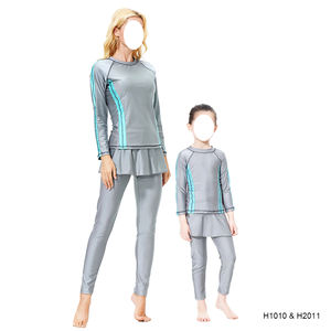 Çocuk kız müslüman tam vücut mayo başörtüsü yüzme şapka ile islam Patchwork mütevazı anne ve kızı Beachwear mayolar - Product Image 3